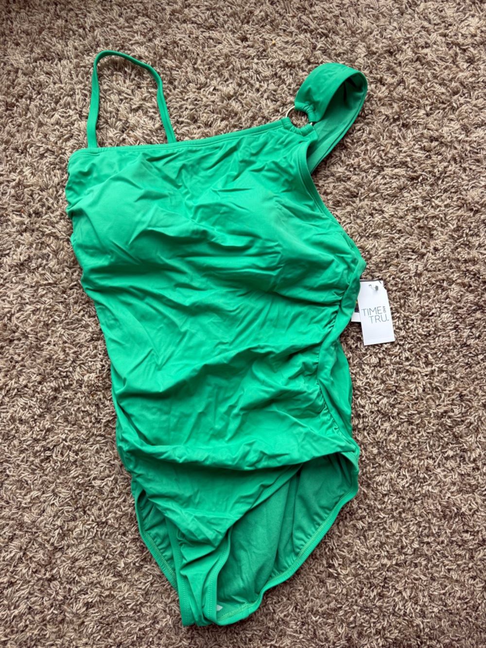 Time and Tru teal Green one shoulder swimsuit with Removable extra Strap (16/18) - Picture 1 of 4